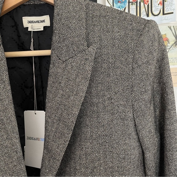 Zadig & Voltaire Victor Lurex Gris BlazerJacket EU 34 - Picture 3 of 12